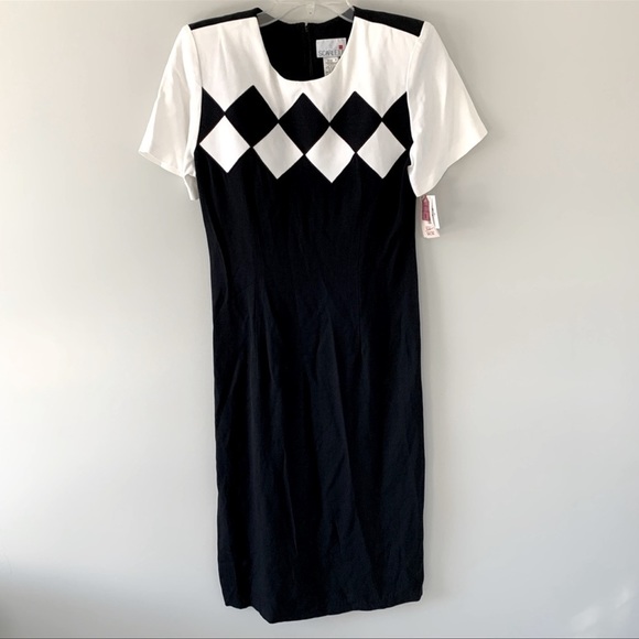 𝅺deadstock NEW Vintage NWT wiggle harlequin dress checkerboard VTG retro pinup - Picture 1 of 7